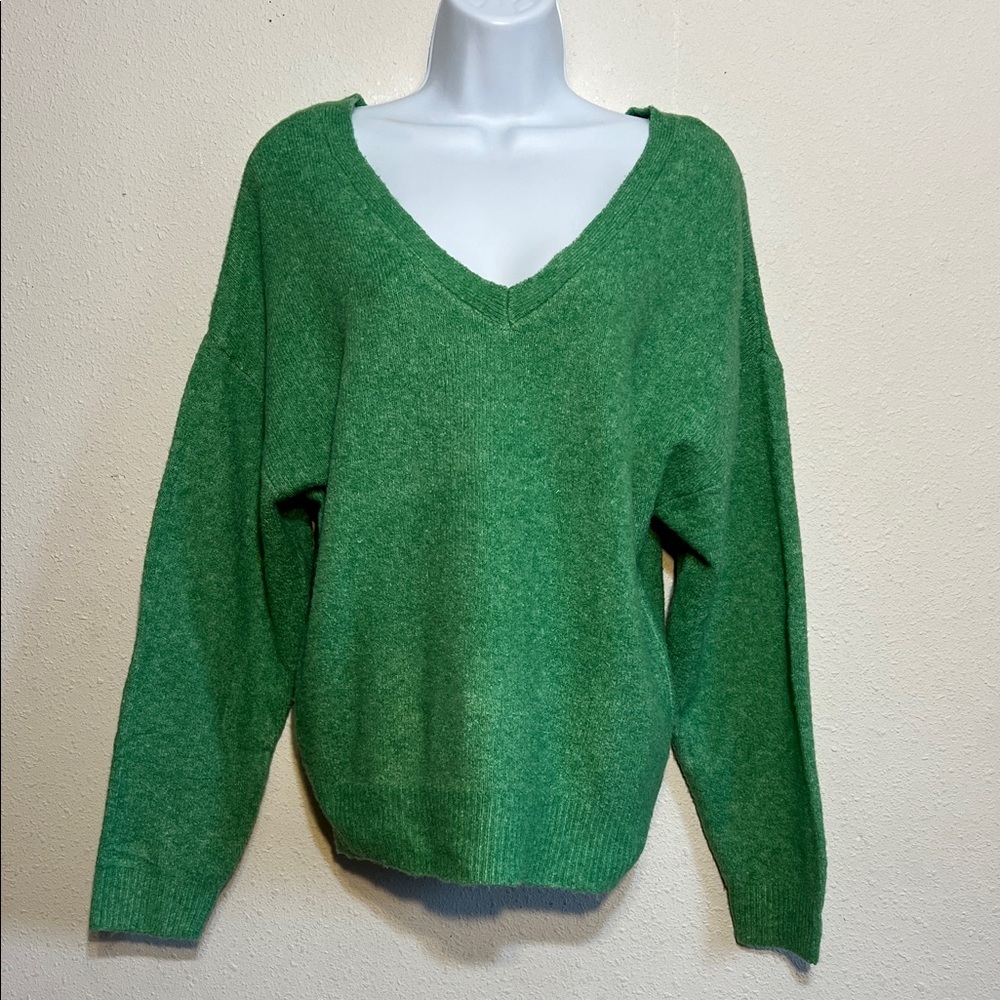 Magaschoni Kelly Green V-Neck Sweater Size Large Oversized Dolman Sleeves